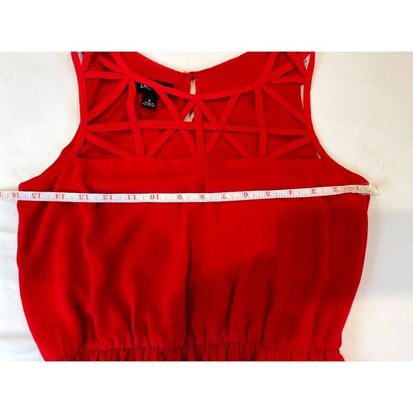 BCX Womens Fit & Flare Mini Dress Caged Top Design Elastic Waist Red Size Small - Picture 4 of 8
